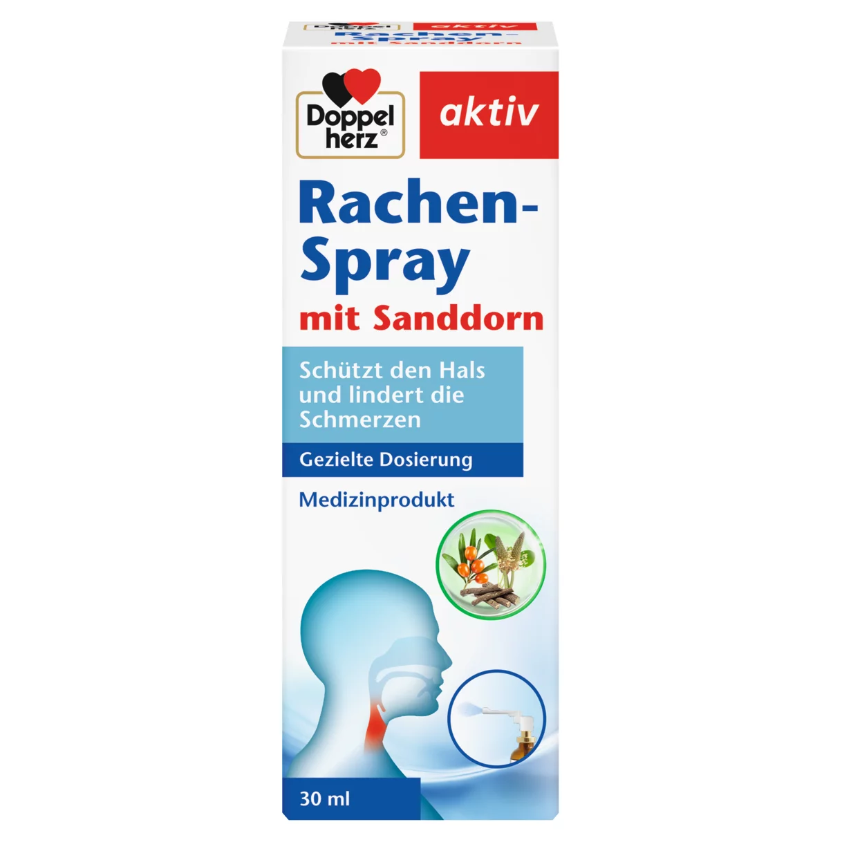 Abbildung der Produktverpackung Doppelherz aktiv Rachen-Spray Frontansicht